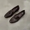 Mocasines Retro Estilo Británico con Borlas de Piel de Vaca para Mujer 2026 Nuevos Versátiles Slip-on Zapatos Pequeños de Cuero Tacón Grueso Zapatos Individuales