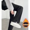 Calça Casual de Sarja Espinha de Peixe Cintura Alta Reta Estreita Forrada com Fleece Outono e Inverno 2025 Nova Emagrecedora Cropped Versátil para o Dia a Dia