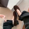 Zapatos de tacón grueso de color sólido para mujer, versátiles, modernos, con punta dividida, para el trabajo, zapatos retro de punta poco profunda tipo 'pata de cerdo', zapatos elegantes de tacón de pezuña de oveja