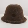 Chapéu de Pescador de Tricô Pelúcia de Lã Feminino Outono Inverno Retro Chapéu Balde Emagrecedor para o Rosto Chapéu de Cor Lisa Quente para Circunferência Craniana Grande