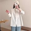 Camisa de algodón de manga larga con bordado de flores vintage, fresca y artística, para primavera y otoño, nueva blusa holgada que combina con todo.