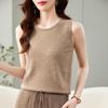 Elegante Camisola de Cachemira con Cuello en U para Mujer, Chaleco sin Mangas con 100% Cachemira Pura, Camiseta Base de Punto Corta con Cuello Redondo