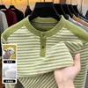 Sudadera Henley de mezcla de lana para hombre con forro polar, nueva colección otoño/invierno 2026, camiseta térmica de manga larga a rayas