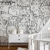 Papel Tapiz de Gatos Nórdicos para Uso Doméstico, Decoración de Papel Tapiz para Habitación Infantil, Tela Mural para Dormitorios de Niños y Niñas, Tela Mural Sin Costuras No Tejida