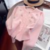 Moda Femenina Nueva Otoño e Invierno Versátil Resistente Botón de Cereza Cuello Redondo Longitud Media Cárdigan de Punto Suéter Abrigo