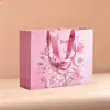Bolsa de Cartón Blanca para Compras con Diseño de Flor de Rosa, Bolsa de Regalo de Papel Creativa de Alta Gama para Tienda de Ropa