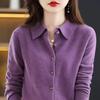 Cárdigan de Punto de Lana con Cuello Polo para Otoño e Invierno para Mujer, Solapa Versátil, Ajustado, Suéter para Exterior, Top de Manga Larga de Color Puro