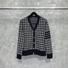 TIME BREATHE TB Cardigan de Tricô Xadrez Outono/Primavera Novo Quatro Listras Casual Botão Jaqueta de Tricô