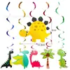 En stock venta caliente transfronteriza decoración de fiesta de cumpleaños fiesta temática de dinosaurios banderín globo tarjeta de pastel decoración colgante giratoria
