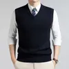 Chaleco grueso de punto de 340 g para hombre, nuevo modelo otoño e invierno 2026, color liso casual de negocios para mediana edad, suéter para hombre