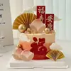 Decorações de Bolo de Aniversário da Moda para Avós: Pêssego da Longevidade, Leque Dobrável, Bambu e Velas de Aniversário para Idosos