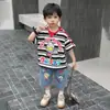 Traje de manga corta a rayas para niño Ultraman, nuevo estilo de moda verano 2026, ropa de verano elegante para bebé, ropa deportiva ligera