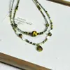 Collar Vintage de Nicho Estilo Francés Turquesa, Piedra Ojo de Tigre, Cuentas de Concha, Cadena Delicada Versátil para Suéter Venta al por Mayor