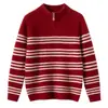 Suéter de Tricô Espesso com Gola Meia-Alta e Zíper Parcial em Cashmere para Meninos e Meninas com Listras Coloridas - Novo Outono e Inverno 2026