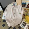 Camisa de Verano para Hombre con Bordado Floral y Rayas, Estilo Retro de Hong Kong, Corte Holgado, Casual, Caída, Versátil, Manga Corta, Camisa Delgada para Parejas