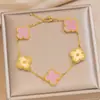 Pulseira Laser Flor de Cinco Pétalas 15mm Ouro Real 18K Pulseira Trevo Grossa Galvanizada a Ouro Popular no Tiktok Pulseira Dourada