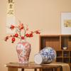 Jarrón de Porcelana Azul y Blanco de Estilo Chino Nuevo Imitación Clásico de Cerámica de Alta Calidad Jarrón Sala de Estar Antiguo Mueble de TV Adornos Florales