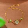 Design Original Prata Esterlina Incrustada Jade Hetian Trevo de Quatro Folhas Esmalte Bambu Conjunto de Três Peças Orquídea Gancho de Orelha Pulseira Pingente
