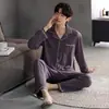 Pijama para Hombre de Modal Estilo Primavera y Otoño Manga Larga Pantalón Largo Color Sólido Cuello Redondo Pulóver Sencillo Casual
