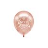 Paquete de globos con letras de feliz jubilación y fiesta de jubilación en oro rosa.