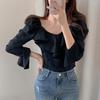 2024 Primavera e Outono Francês Feminino Niche Sense Niche Alto Slim-fit Camisa Slim-fit de manga comprida para pessoas pequenas