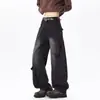 Jeans de Pierna Ancha Patchwork Scythe Workwear Estilo High Street Americano para Hombre Otoño Lavado Bolsillos Grandes Silueta Vibe Pantalones de Pierna Recta