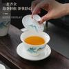 Juego de té de jade graso de oveja, traje con logo impreso para enviar a clientes, tazón de cubierta de cerámica, taza de té, caja de regalo, regalo para la reunión anual, regalo para acompañante