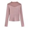 Pure hot girl malha costura camiseta de manga comprida feminina 2024 primavera orelha de madeira meia gola alta slim bottoming camisa top