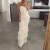 Vestido de Verão Feminino 2026 Comércio Exterior Europeu e Americano Roupas Femininas Elegante Cor Sólida Sem Alças Saia Bolo Vestido Longo
