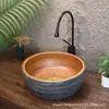 Lavabo de encimera retro con veta de madera sintética, lavabo creativo grande de forma ovalada para balcones de casa de huéspedes
