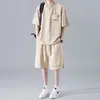 Camiseta de Manga Curta Seda Gelo Masculina Verão Fina Secagem Rápida Roupa de Corrida Solta Esportiva Uniforme de Basquete Tamanho Grande Shorts Casuais
