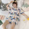 Pijamas de verano para mujer, de manga corta, bonitos dibujos animados, finos, sueltos, de talla grande, para niña, para el hogar