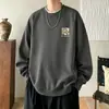 Moletom casual masculino de outono, versátil, moderno, para atividades ao ar livre, com forro de fleece, peso pesado, gola redonda