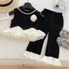 Conjunto de Dos Piezas para Niñas Verano 2026 Estilo Francés Chic Chaleco sin Mangas con Broche de Encaje + Leggings para Niños Pequeños
