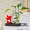 Yilu Youyou Ciervo de Cerámica Florero Hidropónico Vidrio Transparente Planta Verde Maceta Pequeña Adorno Decorativo para Escritorio de Oficina