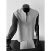 Chal de peso pesado retro americano deconstruido de alta gama con hombros anchos para hombre, top casual de verano guapo, cuello con cremallera, manga corta