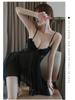 Pijama de encaje con tirantes de acero y abertura frontal para mujer, ropa interior sexy de noche larga, uniforme 1222