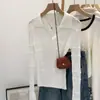 Top de punto de manga larga con cuello en V y cuello camisero, nuevo top versátil elegante de cuello cuadrado ajustado para mujer 2025
