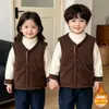 Colete de Veludo Cotelê Infantil para Meninos e Meninas, Colete Quente de Algodão para Crianças Pequenas no Outono e Inverno, Colete de Botão Único Estilo Coreano