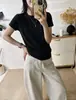 Camiseta de Lã Lyocell 260g para mulheres, novo modelo de início de outono, direto da fábrica, corte justo, top de gola redonda, exclusivo para atacado de verão