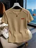 Camiseta de Manga Corta para Mujer, 100% Algodón, Hombro Normal, Estampado de Espina de Pescado, Color Café, Moda Coreana, Corte Ajustado, Ropa de Verano para Mujer 2026