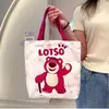 Oso de Fresa tamaño pequeño Bolso de Mano para Salir Bolso de Mujer Bolsa de Almacenamiento Trabajo Viajero Compacto Portátil Bolsa de Lona de Dibujos Animados