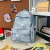 Mochila Azul Estrellada para Mujer Gran Capacidad Ligera Bolso Escolar Simple Versátil Alta Apariencia Mochila Diaria Nicho
