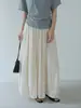 [Oufan] Falda Larga Arrugada Gris de Estilo Francés de Alta Gama para Mujer, Nuevo Estilo de Verano, Adelgazante y con Caída 11346