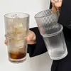 Taza de vidrio apilable estilo retro con rayas verticales para café, taza para latte americano helado, taza de café, taza de gran capacidad para bebidas, vaso de agua