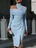Amazon 2026 Primavera Transfronteriza Europea y Americana Nuevo Producto Color Sólido Elegante Casual Hombros Descubiertos Abertura Vestido para Mujer