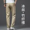 Calça Casual de Fibra de Bambu de Alta Qualidade para Homens, Calça Masculina Versátil Reta Solta, Calça de Seda Gelada, Nova Calça Longa Masculina de Outono