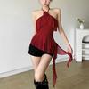 Camisola Halter de Rosa Tridimensional Chic Francés 2025 para Mujer con Volantes Irregulares Top Corto de Verano para Chica Hot
