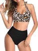 Nuevo Bikini Dividido Tankini con Tirantes Estampados en el Cuello de Cintura Alta Transfronterizo de Amazon Bikini Delgado Europeo y Americano