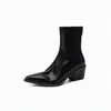 Botas coreanas de tacón grueso, elásticas, de corte ajustado, con punta y tacón medio, perfectas para mujeres bajitas, creando un efecto adelgazante al combinarlas con vestidos; botines de tacón alto para mujer